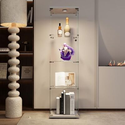 QMTXBYJ Vitrine en Verre avec LED, Armoire de Collection Moderne en Verre à Quatre Couches avec 1 Portes et Serrure, 5mm Verre trempé Transparent Armoir de Verre Debout pour Salon, Chambre QMTXBYJ Vitrine en Verre avec LED, Armoire de Collection Moderne en Verre à Quatre Couches avec 1 Portes et Serrure, 5mm Verre trempé Transparent Armoir de Verre Debout pour Salon, Chambre