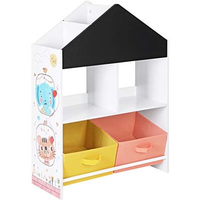 SONGMICS Meuble Enfant, Organisateur Jouets et Livres, Étagère de Rangement avec Tableau Noir, avec boîtes, étagères, pour Chambre d'enfant, Salle de Jeux, Blanc, Noir, Orange et Jaune GKR320W01 SONGMICS Meuble Enfant, Organisateur Jouets et Livres, Étagère de Rangement avec Tableau Noir, avec boîtes, étagères, pour Chambre d'enfant, Salle de Jeux, Blanc, Noir, Orange et Jaune GKR320W01