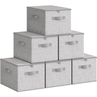 SONGMICS Sac de Rangement, Lot de 6, avec Couvercle, Boîte de Rangement, Pliable, avec Poignées, pour Jouets, Vêtements, Gris Tourterelle RZB003W02 SONGMICS Sac de Rangement, Lot de 6, avec Couvercle, Boîte de Rangement, Pliable, avec Poignées, pour Jouets, Vêtements, Gris Tourterelle RZB003W02