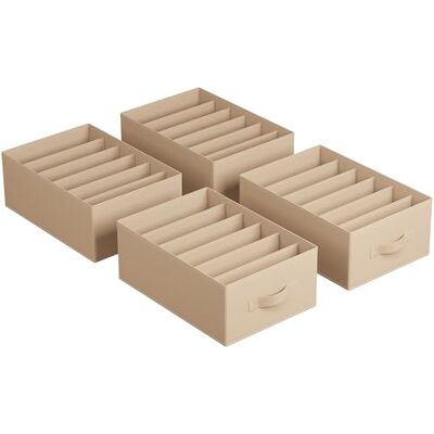 SONGMICS Lot de 4, Organisateur à 6 Compartiments, Boîtes de Rangement, Panier, 42 x 30 x 17 cm, pour Pantalons, Vêtements, Beige Sable RUS009K01 SONGMICS Lot de 4, Organisateur à 6 Compartiments, Boîtes de Rangement, Panier, 42 x 30 x 17 cm, pour Pantalons, Vêtements, Beige Sable RUS009K01