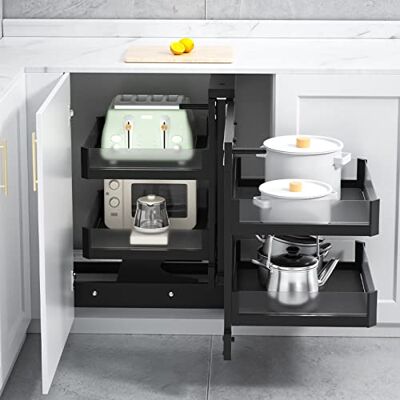 KUANGGE Organiseur de placard de cuisine coulissant avec 4 paniers, étagère coulissante, organiseur de rangement complet, égouttoir à vaisselle robuste KUANGGE Organiseur de placard de cuisine coulissant avec 4 paniers, étagère coulissante, organiseur de rangement complet, égouttoir à vaisselle robuste