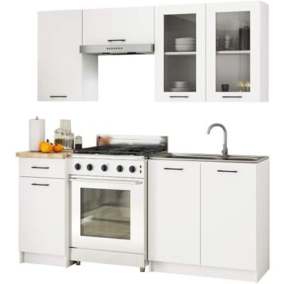 AKORD OLIWIA Ensemble de meubles de cuisine complet H720 modulaires 180 cm 7 portes, 1 tiroir, 8 étagères, armoires sur pied, l 180 x H 203 x P 46 cm AKORD OLIWIA Ensemble de meubles de cuisine complet H720 modulaires 180 cm 7 portes, 1 tiroir, 8 étagères, armoires sur pied, l 180 x H 203 x P 46 cm