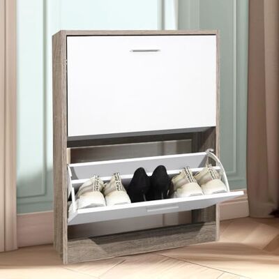 CASABEL Meuble de Rangement à Chaussure 12 Paires Armoire Etagere Grande Capacité pour Entree, Couloir L60xP24xH80 cm Blanc Bois Clair CASABEL Meuble de Rangement à Chaussure 12 Paires Armoire Etagere Grande Capacité pour Entree, Couloir L60xP24xH80 cm Blanc Bois Clair