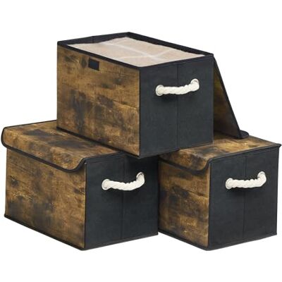 SONGMICS Boîte de rangement avec couvercle, Lot de 3, Pliable, Boîtes en tissu, Rangement, Organisateur, pour Armoire, Poignées, pour Chambre, Salon, 38 x 25 x 25 cm, Marron Vintage RFB013BH01 SONGMICS Boîte de rangement avec couvercle, Lot de 3, Pliable, Boîtes en tissu, Rangement, Organisateur, pour Armoire, Poignées, pour Chambre, Salon, 38 x 25 x 25 cm, Marron Vintage RFB013BH01