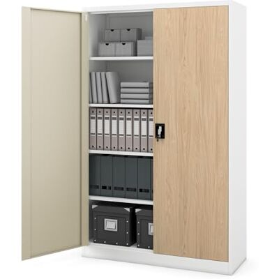 Jan Nowak armoire de bureau métallique verrouillable avec 4 étagères réglables pour dossiers et archives en acier robuste 115 x 185 x 40 cm blanc chêne sonoma Jan Nowak armoire de bureau métallique verrouillable avec 4 étagères réglables pour dossiers et archives en acier robuste 115 x 185 x 40 cm blanc chêne sonoma
