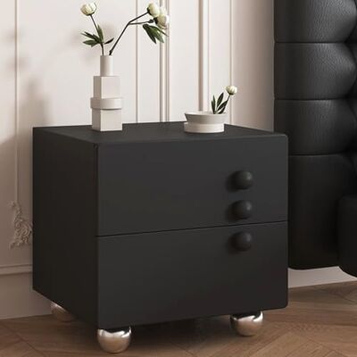 HPTHLY Table de chevet moderne en bois crème avec 2 tiroirs de rangement et pieds de placard à boules élégante pour chambre à coucher et salon, noire, taille S HPTHLY Table de chevet moderne en bois crème avec 2 tiroirs de rangement et pieds de placard à boules élégante pour chambre à coucher et salon, noire, taille S