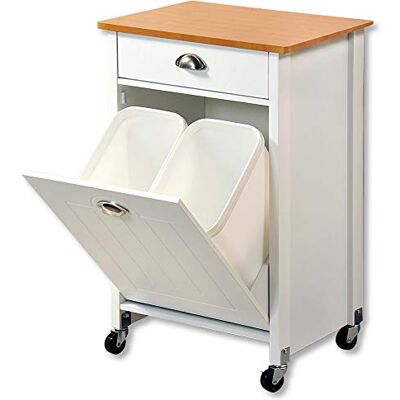 Kesper Chariot de cuisine avec système de tri sélectif, matériau : 50 x panneau de fibres, plastique, dimensions : 50 x 37 x 79 cm, couleur : blanc, marron décor bambou 25526 13 Kesper Chariot de cuisine avec système de tri sélectif, matériau : 50 x panneau de fibres, plastique, dimensions : 50 x 37 x 79 cm, couleur : blanc, marron décor bambou 25526 13