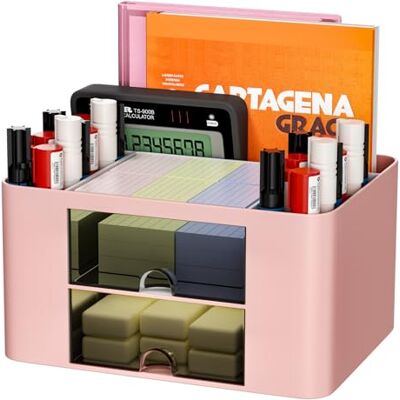 Newpop Organisateur de Bureau, Rangement Bureau Organisateur avec 5 Compartiments et 2 Tiroirs, Boîte de Organiseur en Plastique, Multifonctionnel Porte Stylo pour Maison et École, Rose Newpop Organisateur de Bureau, Rangement Bureau Organisateur avec 5 Compartiments et 2 Tiroirs, Boîte de Organiseur en Plastique, Multifonctionnel Porte Stylo pour Maison et École, Rose
