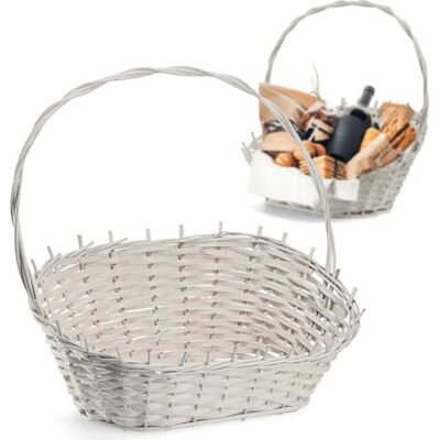 KADAX Panier cadeau, universel, en osier, avec anse de qualité supérieure, pour bouteilles, bonbons, panier de rangement tressé, blanc, grand format KADAX Panier cadeau, universel, en osier, avec anse de qualité supérieure, pour bouteilles, bonbons, panier de rangement tressé, blanc, grand format