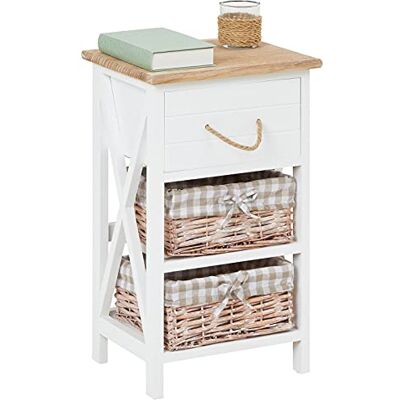 IDIMEX Table de Chevet Perugia Table de Nuit 1 tiroir et 2 paniers en Bois de Paulownia Style Shabby Chic Vintage Rustique campagnard Blanc IDIMEX Table de Chevet Perugia Table de Nuit 1 tiroir et 2 paniers en Bois de Paulownia Style Shabby Chic Vintage Rustique campagnard Blanc