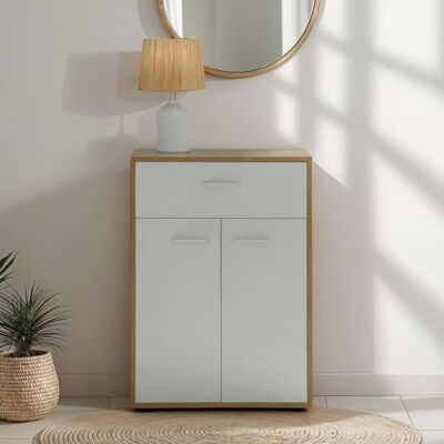 IDIMEX Buffet Calais, Commode Meuble de Rangement avec 1 tiroir et 2 Portes, en mélaminé décor chêne Sonoma et Blanc Mat IDIMEX Buffet Calais, Commode Meuble de Rangement avec 1 tiroir et 2 Portes, en mélaminé décor chêne Sonoma et Blanc Mat