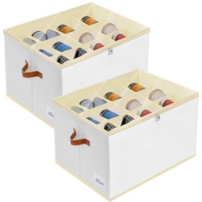 Euleryoo Boîte Rangement Chaussure, Organisateur Convient pour 24 Paires de Boîtes Empilables Étagère peu Encombrante Organiseur pour Armoire à Chaussures Euleryoo Boîte Rangement Chaussure, Organisateur Convient pour 24 Paires de Boîtes Empilables Étagère peu Encombrante Organiseur pour Armoire à Chaussures
