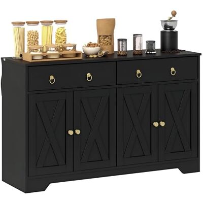 HOMCOM Buffet Meuble de Rangement Armoire de Cuisine Style Rural 2 tiroirs et 2 placards avec étagères à hauteurs réglables dim. 121L x 37l x 75H cm Noir HOMCOM Buffet Meuble de Rangement Armoire de Cuisine Style Rural 2 tiroirs et 2 placards avec étagères à hauteurs réglables dim. 121L x 37l x 75H cm Noir