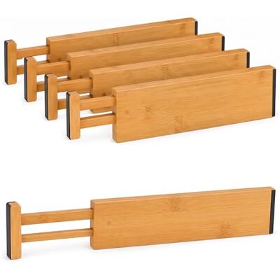 Relaxdays Lot de 4 séparateurs de tiroir en bambou Longueur réglable de 43,5 à 56,5 cm Naturel Relaxdays Lot de 4 séparateurs de tiroir en bambou Longueur réglable de 43,5 à 56,5 cm Naturel