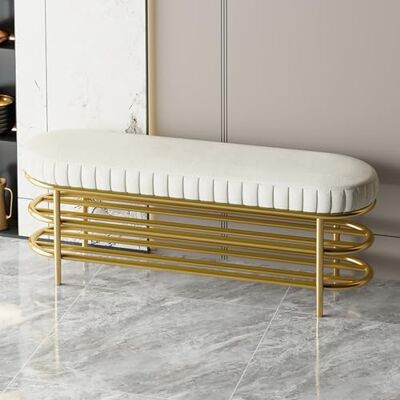 MARIYCH Banc à chaussures à 3 niveaux, banc de rangement de chaussures d'entrée avec coussin et cadre en métal doré, banc de rangement pour chaussures, pour entrée, chambre, placard, salon, couloir MARIYCH Banc à chaussures à 3 niveaux, banc de rangement de chaussures d'entrée avec coussin et cadre en métal doré, banc de rangement pour chaussures, pour entrée, chambre, placard, salon, couloir