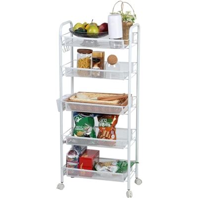 reukmuuc Panier de rangement en maille métallique, panier empilable à 5 niveaux avec roues mobiles à 360 degrés, organisateur de rangement pour fruits et légumes, garde-manger et cuisine avec design en maille reukmuuc Panier de rangement en maille métallique, panier empilable à 5 niveaux avec roues mobiles à 360 degrés, organisateur de rangement pour fruits et légumes, garde-manger et cuisine avec design en maille