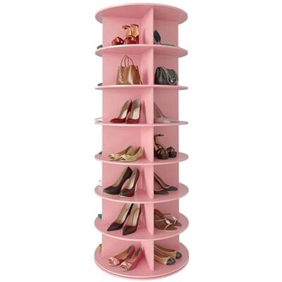 LIANTIAN Étagère à chaussures, rotative à 360°, avec étagères réglables et facilement accessibles, organisateur de sac à main pour l'armoire et l'organisation de la maison (rose, 7 niveaux) LIANTIAN Étagère à chaussures, rotative à 360°, avec étagères réglables et facilement accessibles, organisateur de sac à main pour l'armoire et l'organisation de la maison (rose, 7 niveaux)
