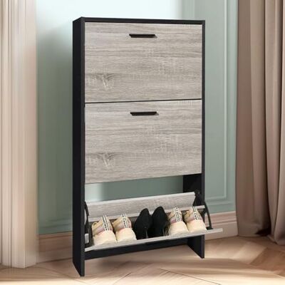 CASABEL Meuble de Rangement à Chaussure 18 Paires Armoire Etagere Grande Capacité pour Entree, Couloir L60xP24xH113 cm Noir Bois Clair CASABEL Meuble de Rangement à Chaussure 18 Paires Armoire Etagere Grande Capacité pour Entree, Couloir L60xP24xH113 cm Noir Bois Clair
