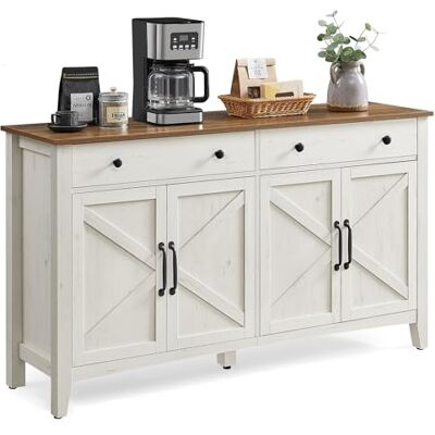 VASAGLE Buffet, Meuble de Rangement avec Tiroir, Meuble de Cuisine, avec Portes, Étagère Réglable, Style Campagne, pour Salon, Salle à Manger, 40 x 140 x 80 cm, Blanc Rustique et Marron Miel BBK381W02 VASAGLE Buffet, Meuble de Rangement avec Tiroir, Meuble de Cuisine, avec Portes, Étagère Réglable, Style Campagne, pour Salon, Salle à Manger, 40 x 140 x 80 cm, Blanc Rustique et Marron Miel BBK381W02