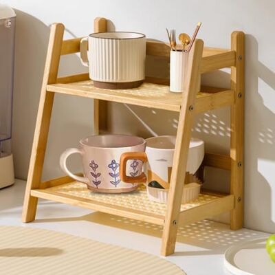 CM-UHNM Organisateur de cuisine, étagère de rangement en rotin de bambou, décoration de cuisine, étagère de rangement à épices et organisateur de bar à café, convient pour la cuisine, le bureau et la CM-UHNM Organisateur de cuisine, étagère de rangement en rotin de bambou, décoration de cuisine, étagère de rangement à épices et organisateur de bar à café, convient pour la cuisine, le bureau et la