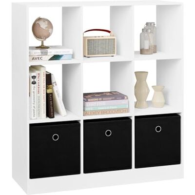 WOLTU Étagère à livres, en forme de cube, pour rangement, salon, chambre à coucher, bureau, séparateur de pièce, avec 9 compartiments, 3 tiroirs en tissu non tissé, blanche WOLTU Étagère à livres, en forme de cube, pour rangement, salon, chambre à coucher, bureau, séparateur de pièce, avec 9 compartiments, 3 tiroirs en tissu non tissé, blanche