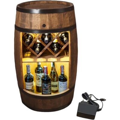 Creative Bar en tonneau avec porte-bouteilles et éclairage LED Casier à vin Bar en tonneau de bois 80 cm Meuble bar décoratif rustique Bar, fût, cave à whisky (Marron foncé) 230/12 V Creative Bar en tonneau avec porte-bouteilles et éclairage LED Casier à vin Bar en tonneau de bois 80 cm Meuble bar décoratif rustique Bar, fût, cave à whisky (Marron foncé) 230/12 V