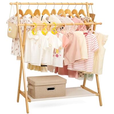Yorbay Porte-manteau pour enfant en bambou Double tringle réglable Avec étagères de rangement Peu encombrant Avec tringle à vêtements pour chambre à coucher Naturel Yorbay Porte-manteau pour enfant en bambou Double tringle réglable Avec étagères de rangement Peu encombrant Avec tringle à vêtements pour chambre à coucher Naturel