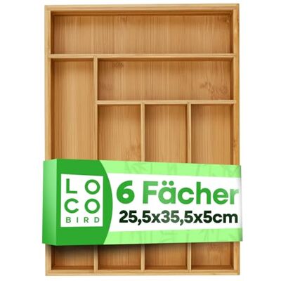 Sidorenko Loco Bird Range-couverts pour tiroirs, en bambou, 6 compartiments, 25,5 x 35,5 x 5 cm, range-couverts pour tiroirs réglables, organisateur de couverts de cuisine, organiseur de cuisine Sidorenko Loco Bird Range-couverts pour tiroirs, en bambou, 6 compartiments, 25,5 x 35,5 x 5 cm, range-couverts pour tiroirs réglables, organisateur de couverts de cuisine, organiseur de cuisine