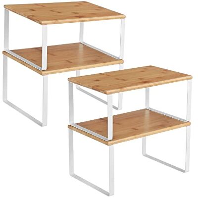 SONGMICS Organisateur de cuisine, 4 étagères de cuisine, rangement d'armoire, empilable, métal et bambou, blanc naturel KCS010N01 SONGMICS Organisateur de cuisine, 4 étagères de cuisine, rangement d'armoire, empilable, métal et bambou, blanc naturel KCS010N01