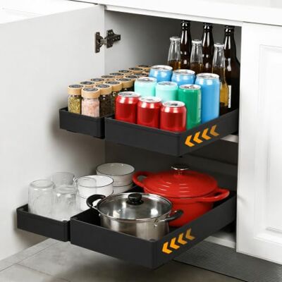 VINATO Lot de 4 tiroirs amovibles pour cuisine, 4 tailles organisateur extractible de cuisine, tiroir amovible pour garde-manger, montage sans trous tiroirs amovibles pour armoires VINATO Lot de 4 tiroirs amovibles pour cuisine, 4 tailles organisateur extractible de cuisine, tiroir amovible pour garde-manger, montage sans trous tiroirs amovibles pour armoires
