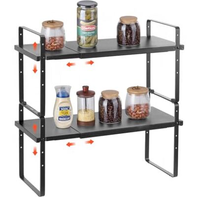 VEVOR Étagère à épices pour armoire extensible à 2 niveaux, réglable en hauteur de 99 à 180 mm, organiseur d'assaisonnement pour comptoir empilable, support pour cuisine, salle de bain, bureau, noir VEVOR Étagère à épices pour armoire extensible à 2 niveaux, réglable en hauteur de 99 à 180 mm, organiseur d'assaisonnement pour comptoir empilable, support pour cuisine, salle de bain, bureau, noir