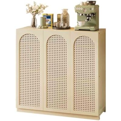 Lh7sRc3kH Buffet Placard Buffet de cuisine rétro, meuble rangement for salon, sur pied, en rotin, trois portes, blanc/noir(Blanc) Lh7sRc3kH Buffet Placard Buffet de cuisine rétro, meuble rangement for salon, sur pied, en rotin, trois portes, blanc/noir(Blanc)