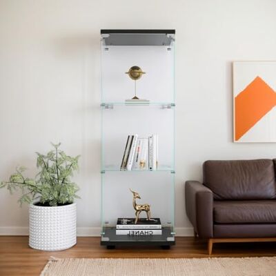 DAHUEN Vitrine en verre sur pied 42 x 36 x 125 cm, armoire de rangement avec 3 étagères, porte verrouillable, noir DAHUEN Vitrine en verre sur pied 42 x 36 x 125 cm, armoire de rangement avec 3 étagères, porte verrouillable, noir