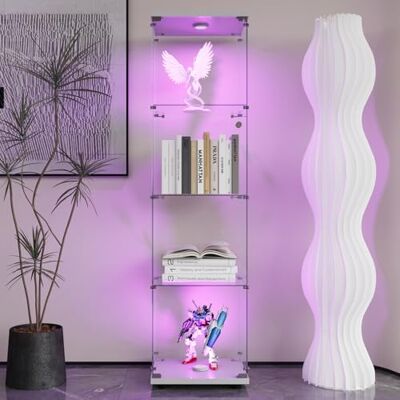 DULRLLY Vitrine en verre blanche avec LED à 4 couches Sur pied Avec serrure Pour livres, vin, objets de collection Moderne Pour salon, chambre à coucher, entrée (164 x 42 x 36 cm) DULRLLY Vitrine en verre blanche avec LED à 4 couches Sur pied Avec serrure Pour livres, vin, objets de collection Moderne Pour salon, chambre à coucher, entrée (164 x 42 x 36 cm)