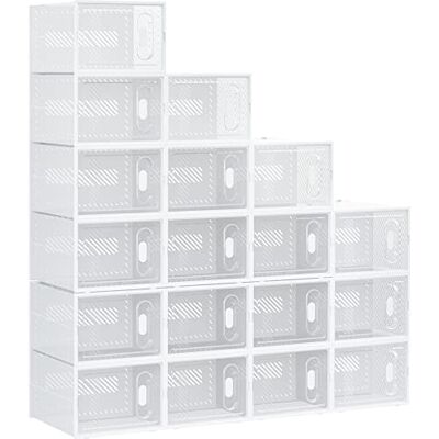 HOMCOM Lot de 18 boites cubes rangement à chaussures modulable avec portes transparentes 28 x 36 x 21 cm HOMCOM Lot de 18 boites cubes rangement à chaussures modulable avec portes transparentes 28 x 36 x 21 cm