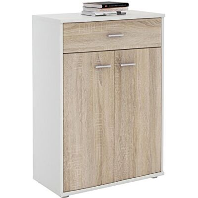 IDIMEX Buffet Calais, Commode Meuble de Rangement avec 1 tiroir et 2 Portes, en mélaminé Blanc Mat et décor chêne Sonoma IDIMEX Buffet Calais, Commode Meuble de Rangement avec 1 tiroir et 2 Portes, en mélaminé Blanc Mat et décor chêne Sonoma