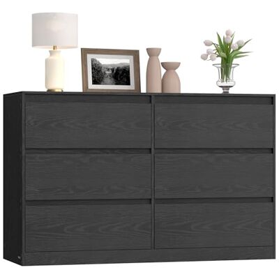 VASAGLE Commode Chambre 6 Tiroirs, 119,4 x 40,3 x 74,9 cm Armoire de Rangement, Meuble à Vêtements, Style Moderne, Noir Boisé, Collection KAILYN LTS616B01 VASAGLE Commode Chambre 6 Tiroirs, 119,4 x 40,3 x 74,9 cm Armoire de Rangement, Meuble à Vêtements, Style Moderne, Noir Boisé, Collection KAILYN LTS616B01