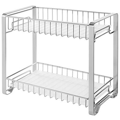 SONGMICS Étagère à épices, Étagère de rangement cuisine en métal à 2 niveaux, Porte-épices avec planches en plastique, pieds antidérapants, pour cuisine, salle de bain, Argent KCS013E01 SONGMICS Étagère à épices, Étagère de rangement cuisine en métal à 2 niveaux, Porte-épices avec planches en plastique, pieds antidérapants, pour cuisine, salle de bain, Argent KCS013E01