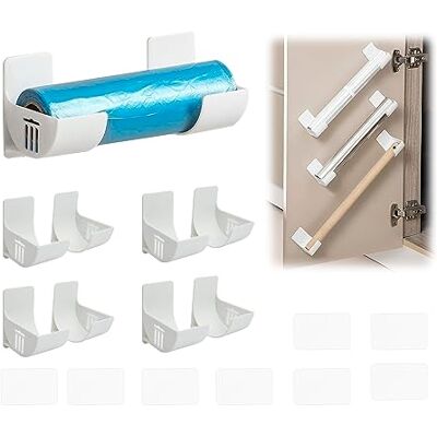 duozoanz Support en aluminium pour portes d'armoire, étagère murale, organiseur autocollant, avec 4 paires pour porte d'armoire, porte de garde-manger, mur, papier ciré, blanc duozoanz Support en aluminium pour portes d'armoire, étagère murale, organiseur autocollant, avec 4 paires pour porte d'armoire, porte de garde-manger, mur, papier ciré, blanc