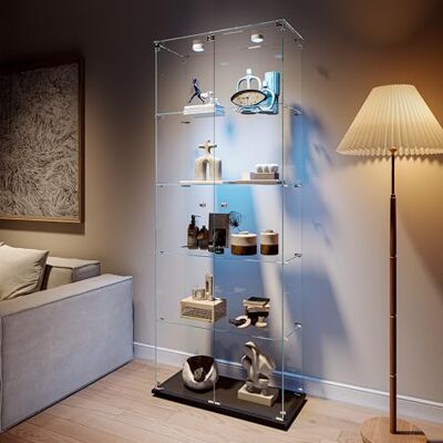 AONYAYBM Vitrine en verre debout avec éclairage LED 5 étages Armoire en verre avec 2 portes Verrouillable Noir 2 portes A AONYAYBM Vitrine en verre debout avec éclairage LED 5 étages Armoire en verre avec 2 portes Verrouillable Noir 2 portes A