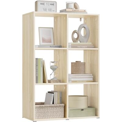 WOLTU Bibliothèque à 6 cubes, étagère de rangement à 3 niveaux, bibliothèque verticale, étagère de séparation, meuble de rangement pour salon/chambre à coucher, chêne clair, SK054hei WOLTU Bibliothèque à 6 cubes, étagère de rangement à 3 niveaux, bibliothèque verticale, étagère de séparation, meuble de rangement pour salon/chambre à coucher, chêne clair, SK054hei