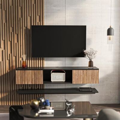 DECOROTIKA Elia Meuble TV Mural Flottant avec Étagère Murale Incluse – Noir DECOROTIKA Elia Meuble TV Mural Flottant avec Étagère Murale Incluse – Noir