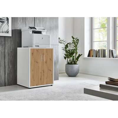 BMG Möbel Armoire de bureau pour imprimante, 74 cm de haut, avec 2 portes, 3 étagères, idéale comme extension pour bureaux au choix, en 18 combinaisons de couleurs différentes (blanc/chêne artisanal) BMG Möbel Armoire de bureau pour imprimante, 74 cm de haut, avec 2 portes, 3 étagères, idéale comme extension pour bureaux au choix, en 18 combinaisons de couleurs différentes (blanc/chêne artisanal)