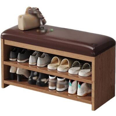 DGDHHSFJDJ Organisateur d'entrée avec coussin en cuir, banc à chaussures ottoman en bois massif à 2 niveaux, étagère à chaussures moderne du milieu du siècle for salon, couloir(Brown,60cm/23.62in) DGDHHSFJDJ Organisateur d'entrée avec coussin en cuir, banc à chaussures ottoman en bois massif à 2 niveaux, étagère à chaussures moderne du milieu du siècle for salon, couloir(Brown,60cm/23.62in)