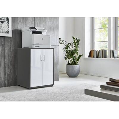 BMG Möbel Armoire de bureau pour imprimante, 74 cm de haut, avec 2 portes, 3 étagères, idéale comme extension pour bureaux au choix, en 18 combinaisons de couleurs différentes (anthracite/blanc BMG Möbel Armoire de bureau pour imprimante, 74 cm de haut, avec 2 portes, 3 étagères, idéale comme extension pour bureaux au choix, en 18 combinaisons de couleurs différentes (anthracite/blanc