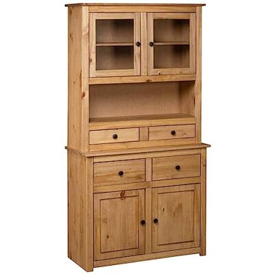 vidaXL Pin Massif Buffet Armoire de Rangement Commode Meuble de Rangement Avec un Compartiment Ouvert 4 Tiroirs 2 Portes et 2 Portes en Verre Maison 93x40,5x180 cm vidaXL Pin Massif Buffet Armoire de Rangement Commode Meuble de Rangement Avec un Compartiment Ouvert 4 Tiroirs 2 Portes et 2 Portes en Verre Maison 93x40,5x180 cm
