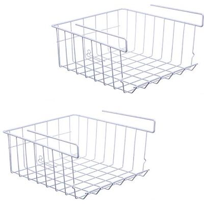 ASTOTSELL Lot de 2 paniers de rangement sous étagère à suspendre en fil métallique pour cuisine, bureau, garde-manger, salle de bain, armoire, blanc ASTOTSELL Lot de 2 paniers de rangement sous étagère à suspendre en fil métallique pour cuisine, bureau, garde-manger, salle de bain, armoire, blanc
