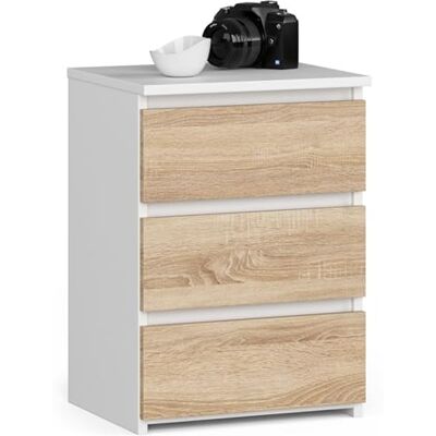 AKORD Table de chevet CL-3 avec 3 tiroirs pour le salon, la chambre, le bureau Design fonctionnel moderne 40 x 57 x 35 cm (l x H x P) Poids 26 kg Blanc Chêne Sonoma AKORD Table de chevet CL-3 avec 3 tiroirs pour le salon, la chambre, le bureau Design fonctionnel moderne 40 x 57 x 35 cm (l x H x P) Poids 26 kg Blanc Chêne Sonoma