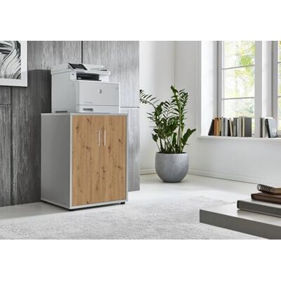 BMG Möbel Armoire de bureau pour imprimante, 74 cm de haut, avec 2 portes, 3 étagères, idéale comme extension pour bureaux au choix, en 18 combinaisons de couleurs différentes (gris clair/chêne BMG Möbel Armoire de bureau pour imprimante, 74 cm de haut, avec 2 portes, 3 étagères, idéale comme extension pour bureaux au choix, en 18 combinaisons de couleurs différentes (gris clair/chêne