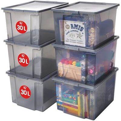 Iris Ohyama , Lot de 6 boîtes de rangement, 30 L, avec couvercle, empilable, garage, chambre, salon Useful Storage Box USB-MP Gris Iris Ohyama , Lot de 6 boîtes de rangement, 30 L, avec couvercle, empilable, garage, chambre, salon Useful Storage Box USB-MP Gris